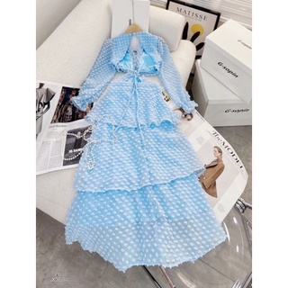 ĐẦM MAXI XANH BI KHOÉT EO