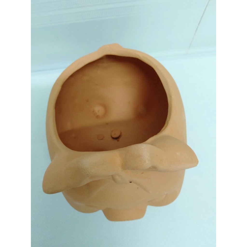 Chậu Đất Nung Hình Heo Đeo Nơ Xinh Xắn, Chậu Cây Sen Đá Xương Rồng Kích Thước 10x13cm, Miệng Chậu Rộng 8cm