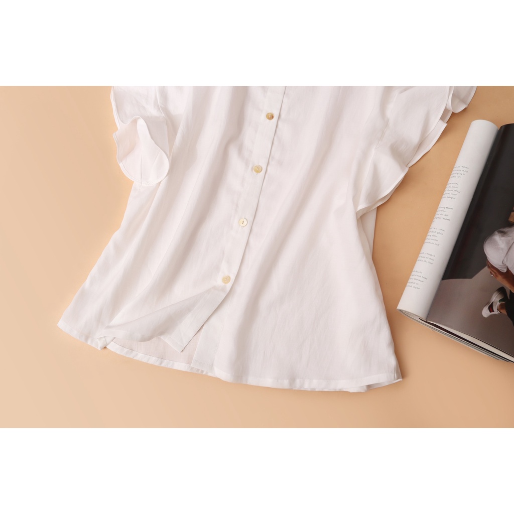 Áo tơ cotton KACHISA màu trắng tay cánh tiên