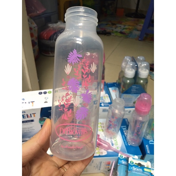 Bình sữa dr brown cổ hẹp hoạ tiết hồng/ xanh dương 250ml