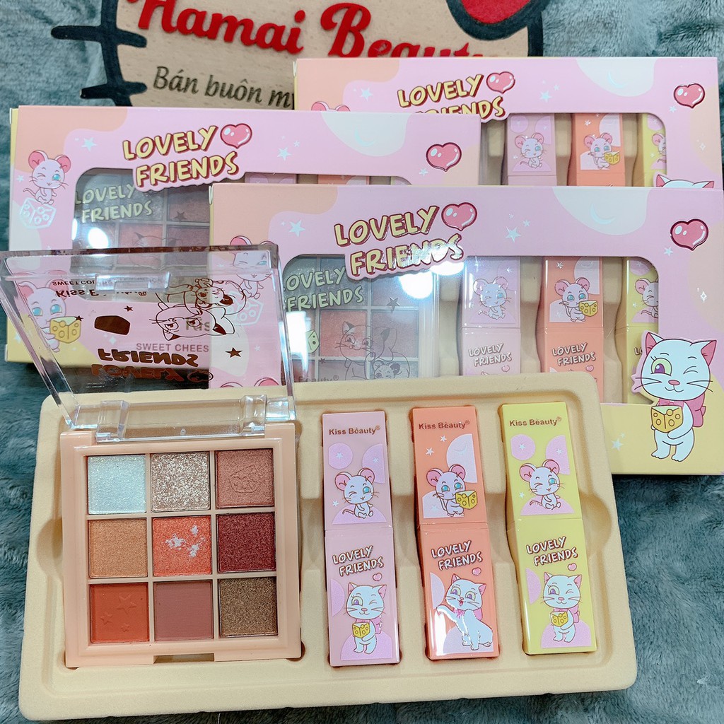 Set 3 son + phấn mắt Lovely kissbeauty G340 | BigBuy360 - bigbuy360.vn