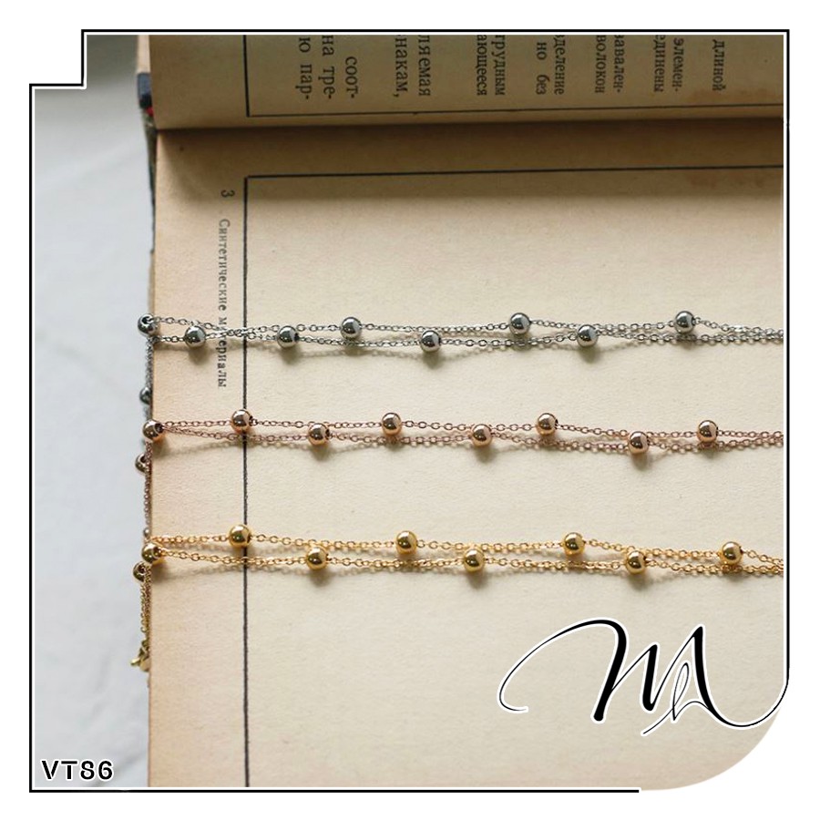 Lắc chân nữ Titan không gỉ dây đôi phối bi xinh xắn - Măng's House LC54