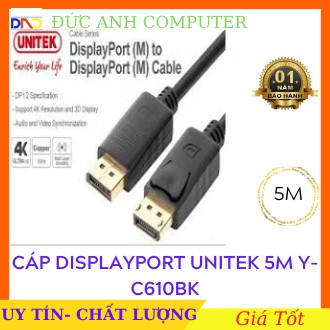 Cáp Displayport  UNITEK 4K dài 5m YC610BK, Hàng Chính Hãng UNITEK - Bảo Hành 12 Tháng , Cáp 2 đầu Displayport