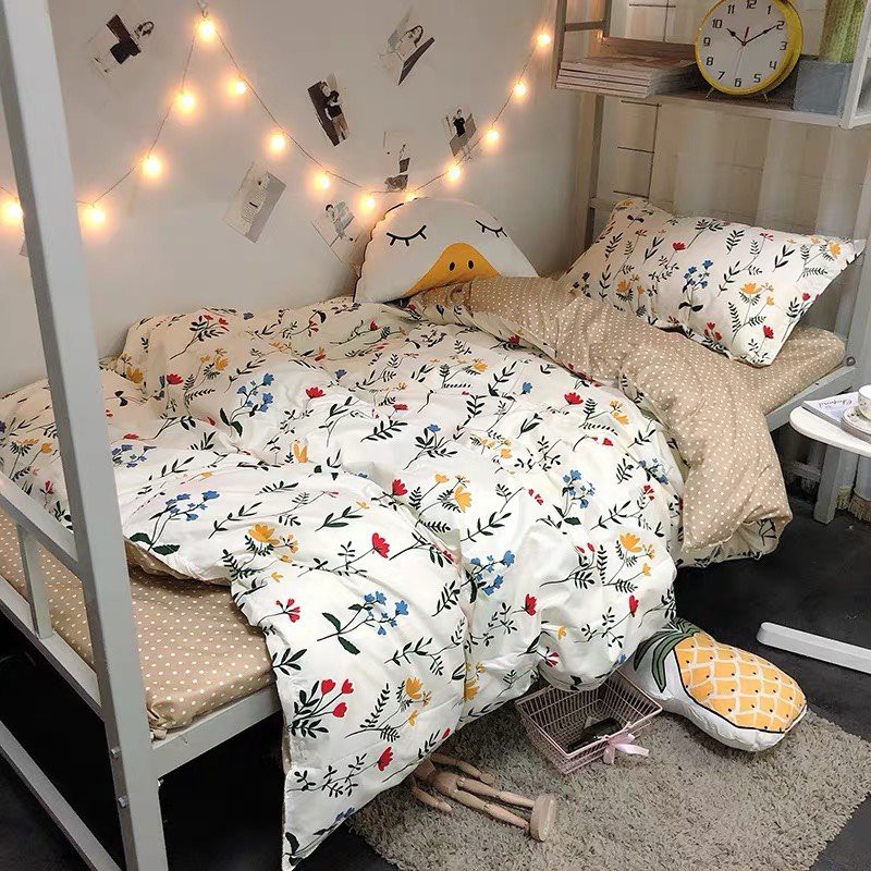 Bộ chăn ga gối cotton poly Lidaco decor phòng ngủ vintage - Hoa Mùa Hạ (SP000900)