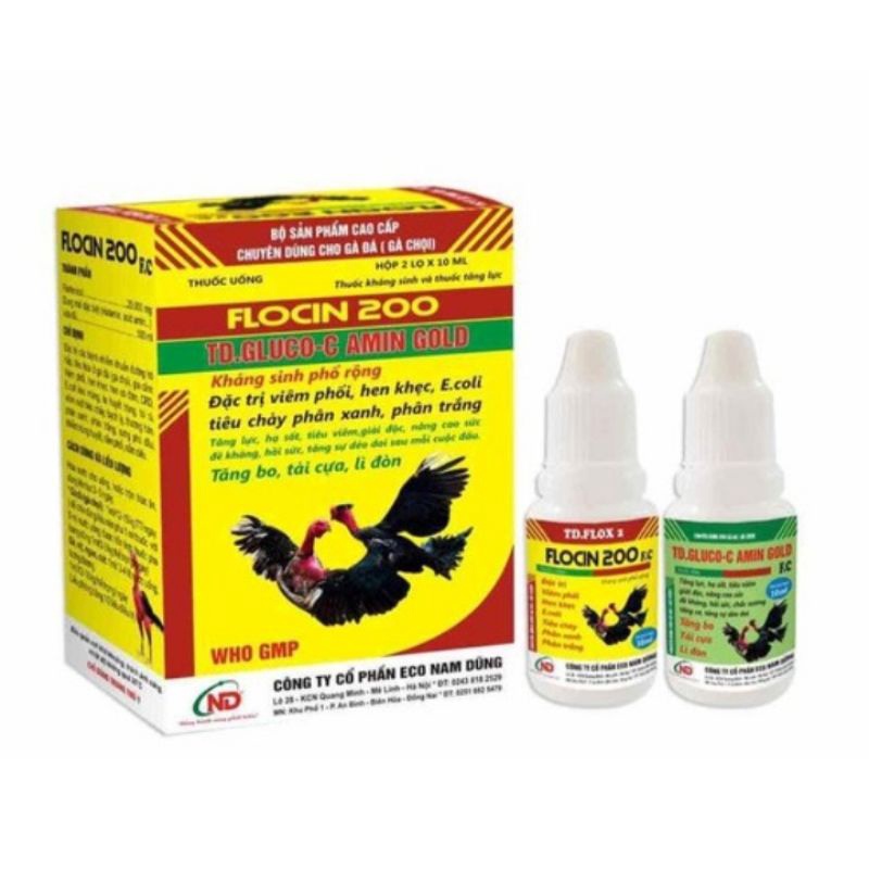 Flocin 200 gồm 2 lọ* 10ml cho gà uống như hình hsd 10/05/2024