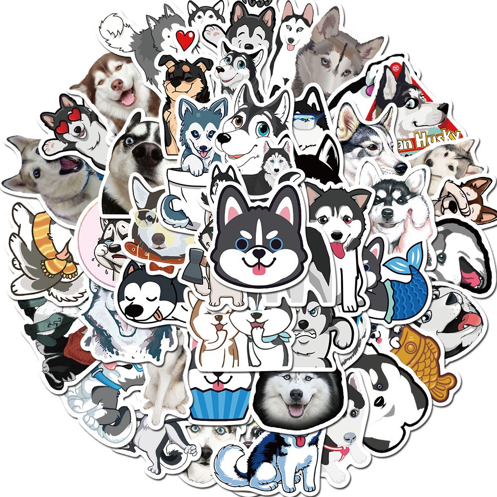 50 stickers chó Husky ngáo đáng yêu nhãn dán pvc kháng nước thú cưng