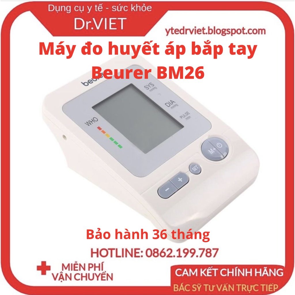 Máy đo huyết áp bắp tay Beurer BM26 - Hàng chính hãng xuất xứ Đức- Bào hành 36 tháng, thiết kế gọn gàng, màn hình to
