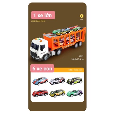 Đồ chơi xe tải 2 tầng chở 6 -12 xe con âm thanh đèn