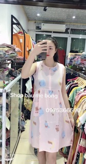 Váy Bầu Lanh Lụa Thái có cúc ngực