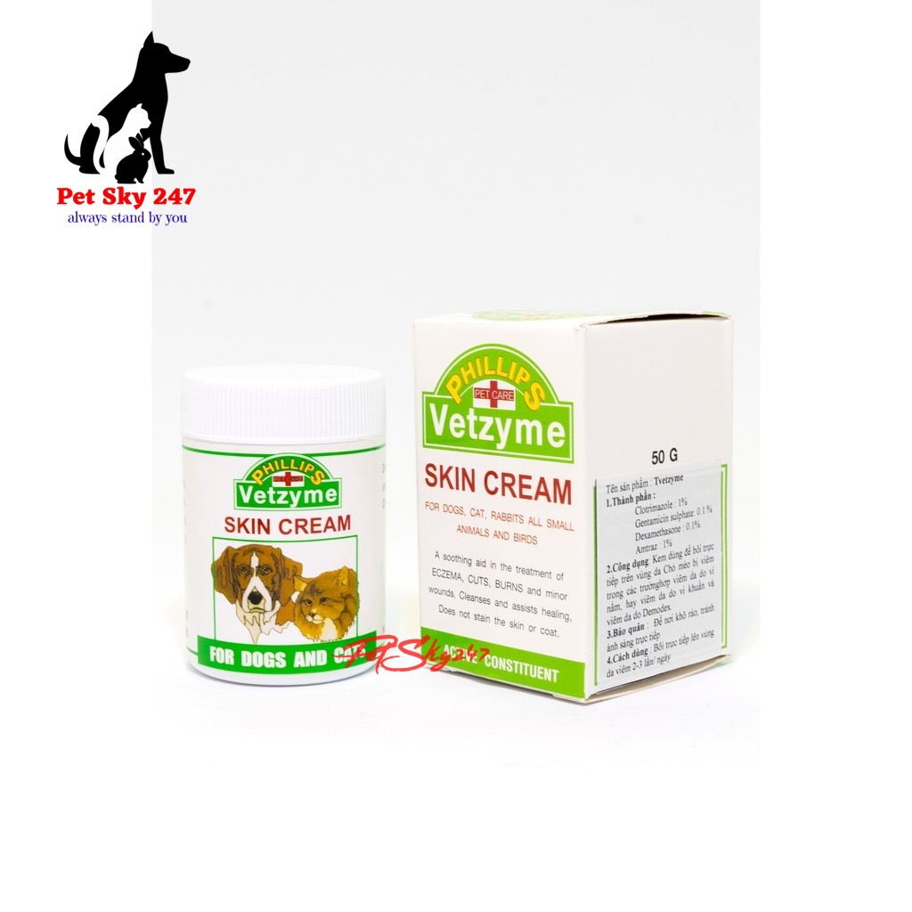Kem Mỡ Vetzyme Skin Cream Bôi Vi.êm Da Trên Chó Mèo Hộp 50G