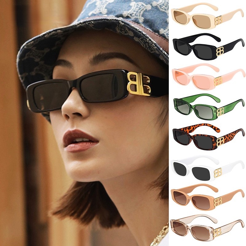 Kính mát gọng vuông kim loại phong cách hip hop cá tính cho nam nữ