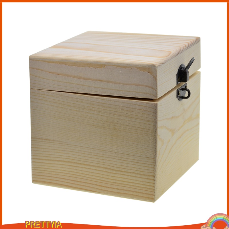 [PRETTYIA]Unpainted Wooden Storage Box Jewelry Gift Memory Small Chest Craft Box Large