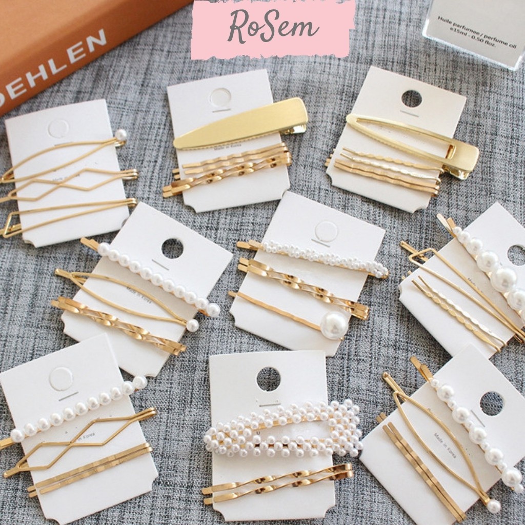 Set kẹp tóc kim loại gắn hạt trai thanh lịch