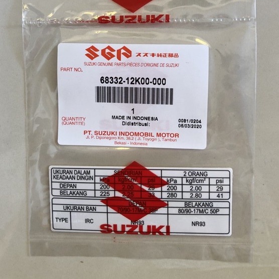 Tem thông số gắp satria/ raider fi chính hãng suzuki