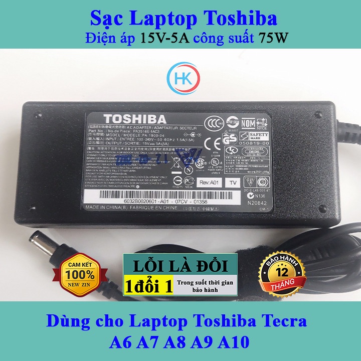 Sạc Laptop Toshiba 15V-5A 75W Dùng cho Laptop Toshiba Tecra A6 A7 A8 A9 A10
