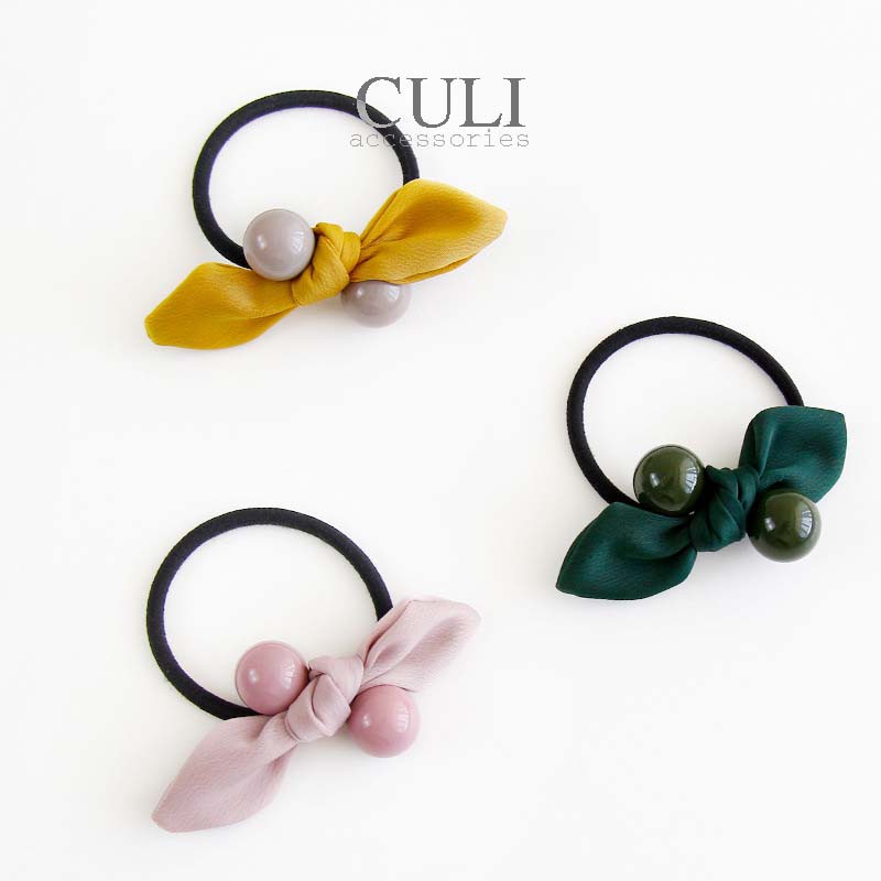 Dây cột tóc nơ phối châu nhiều màu xinh xắn cho nữ, style Hàn Quốc