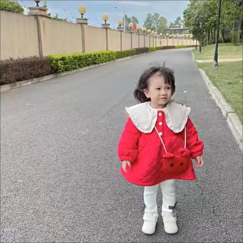 Váy phao quả trám trần bông kèm túi cho bé gái hàng quảng châu