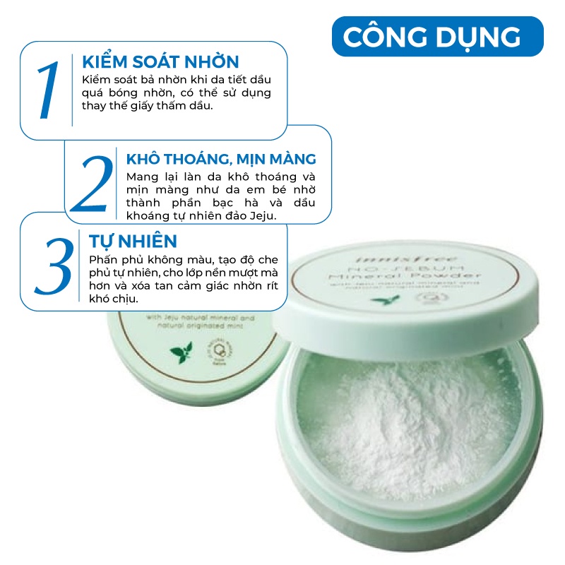 Phấn phủ - Phấn bột kiềm dầu dạng bột khoáng Innisfree No Sebum Mineral Powder 5g [Chính Hãng Hàn Quốc]