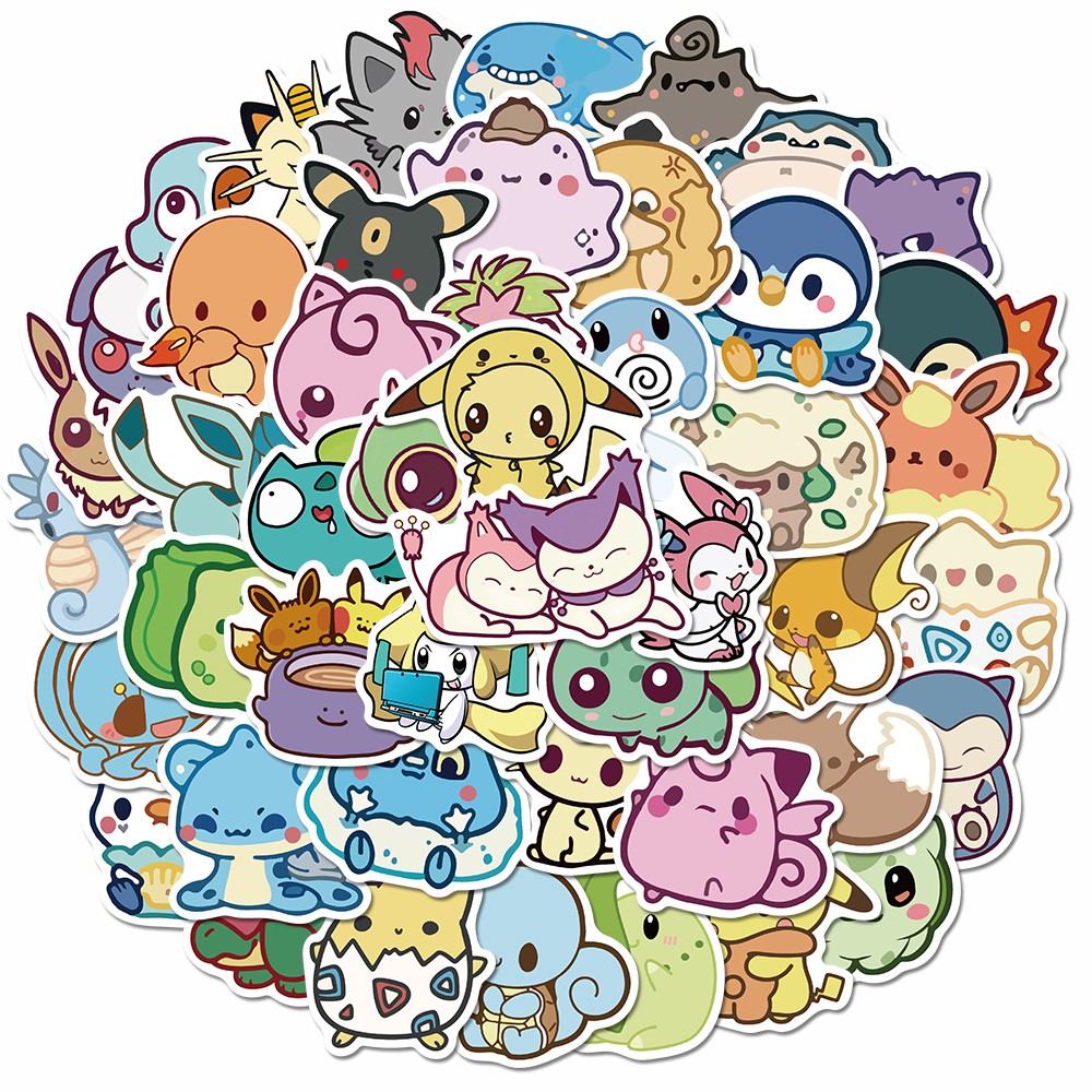 Set 50 Sticker Hình Pokemon Dễ Thương Dán Trang Trí laptop/laptop Chống Thấm Nước