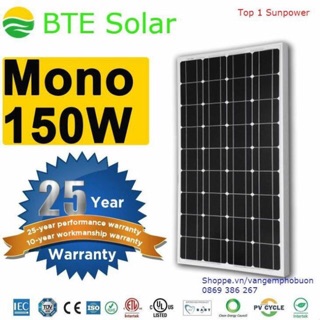 Pin mặt trời mono BTE Solar 150w , pin mat troi