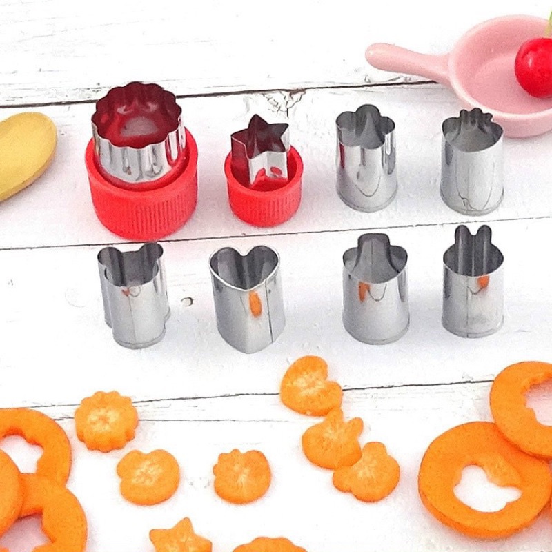 Set 8 khuôn cắt rau củ quả bằng inox đa năng, bộ khuôn tạo hình