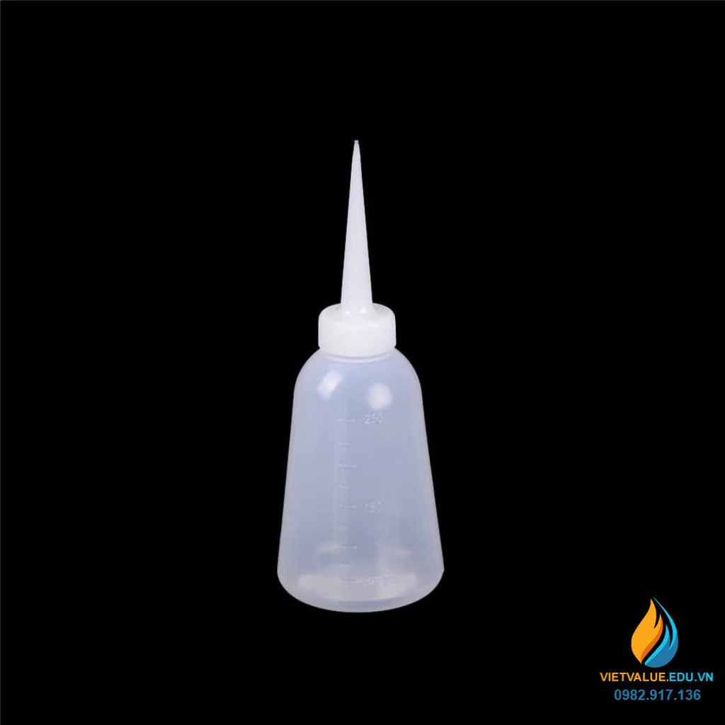 10 bình tia vòi thẳng, nhựa PP màu cổ trắng trong suốt, vạch chia