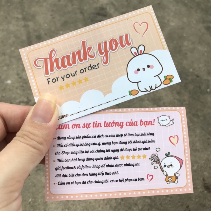 Combo 100 cái  thankyoucard, thiệp cảm ơn, Thẻ cám ơn có sẵn, Giấy bìa cứng cán màng size 9x5.5cm mẫu 65