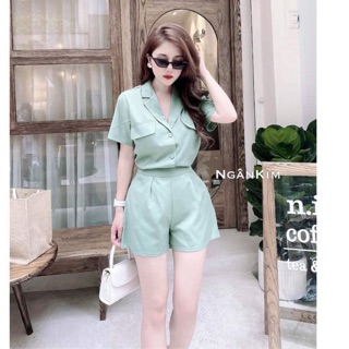 New Set bộ áo sơ mi túi ngực quần đùi siêu đẹp .