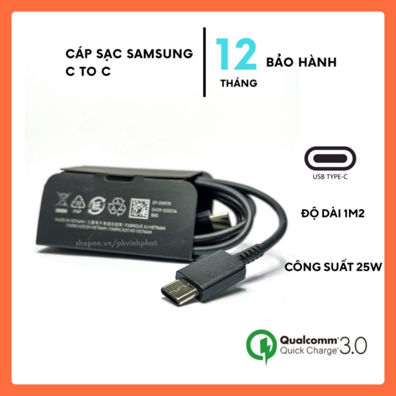 Dây Sạc Samsung 2 Đầu Type C Sạc Nhanh Note 10 Note 20 S20 S20+ A71 S21 S21 Ultra Chính Hãng - Bảo Hành 12 Tháng