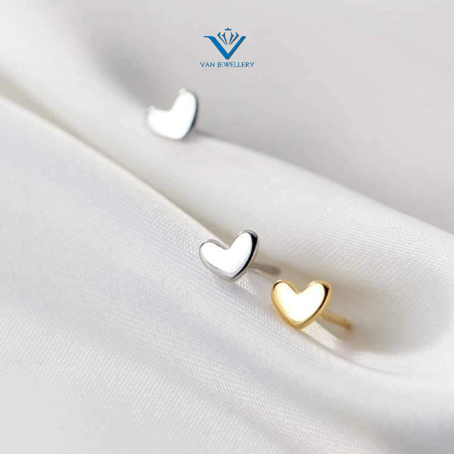 Bông tai bạc bông trái tim nhỏ xinh bạc ta Van Jewelry V10256
