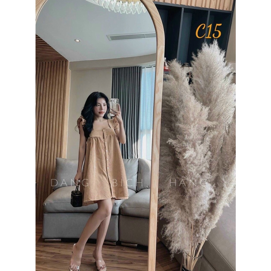 [Miễn Phí Ship 2022]ĐẦM HAI DÂY BÈO, ĐẦM MẶC ĐI CHƠI, ĐẦM BẦU CỔ VUÔNG ĐÍNH NÚT KIỂU DÁNG BABYDOLL DỄ THƯƠNG