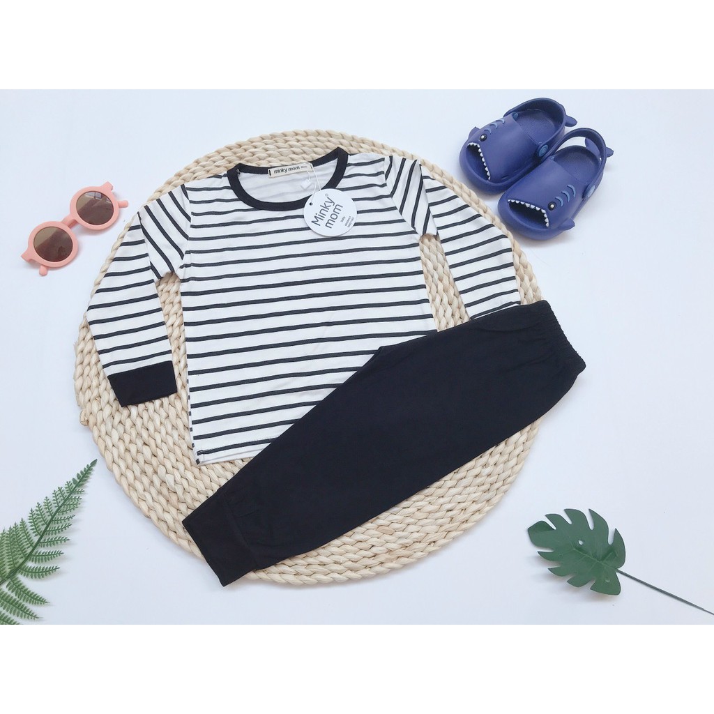 [HCM] Quần áo thu đông trẻ em tay dài quần dài, Mẫu sọc siêu hot, Cotton thun lạnh Minky Mom, vải Sài Gòn loại 1