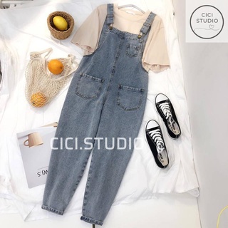 Yếm jean trơn 2 túi trước cicistudio