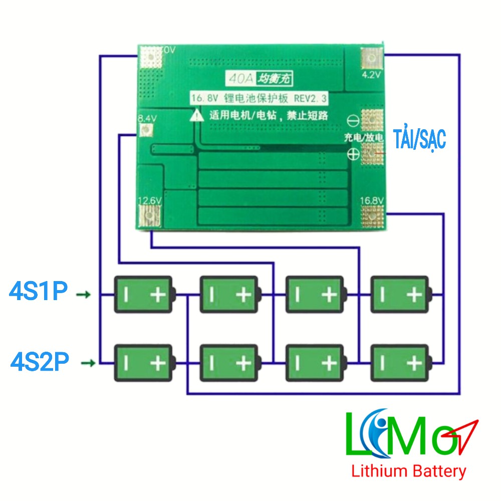 Mạch 4s 16,8V 40A. Mạch bảo vệ pin sắt Lithium ion 4S xả liên tục 40A. Mạch bảo vệ pin lithium, li-ion 18650 - Limo