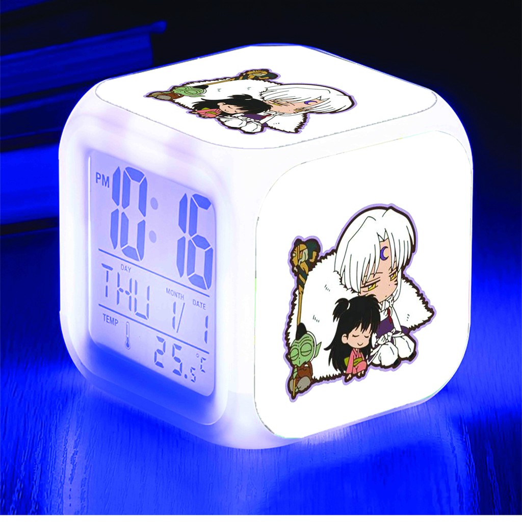 Đồng hồ báo thức để bàn in hình INUYASHA KHUYỂN DẠ XOA anime chibi LED đổi màu