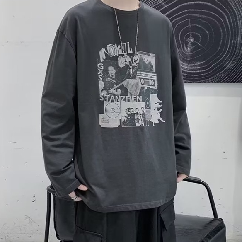 Áo Thun Tay Dài Cổ Tròn Dáng Rộng In Chữ Cỡ Lớn Thoải Mái Phong Cách Hàn Quốc Thời Trang Cho Nam M-5XL