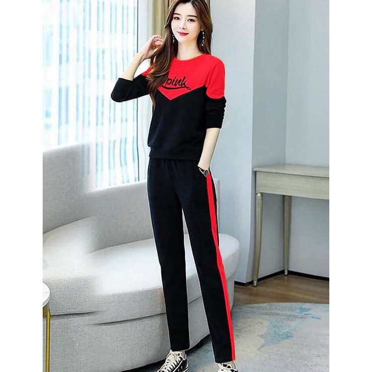 Đồ Bộ Cotton Tay Dài Chữ Thêu Phối Màu- SP Y Hình