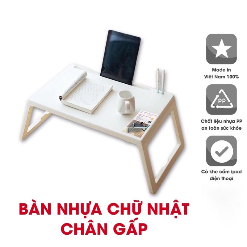 Bàn học, bàn làm việc gấp gọn thông minh,nhựa Việt Nhật bền đẹp có khe cắm bút, Ipad nhỏ gọn tiện lợi MUMBABY