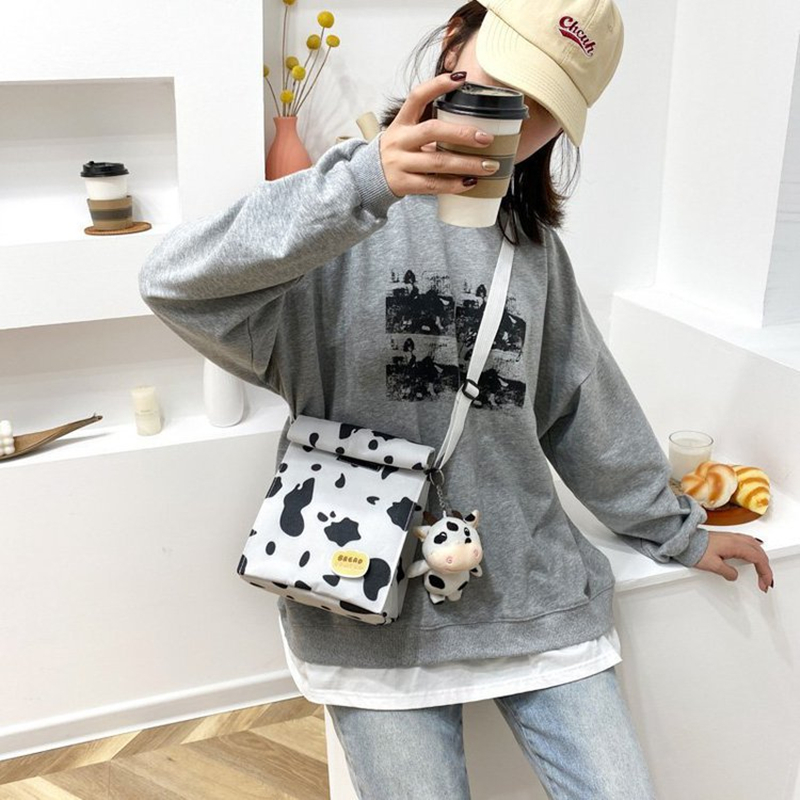 Túi xách bằng vải canvas họa tiết bò sữa dễ thương thời trang cho nữ | BigBuy360 - bigbuy360.vn