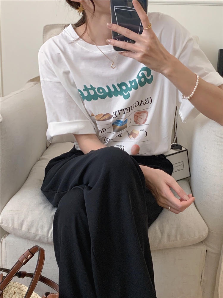 Áo Thun Cổ Tròn Tay Ngắn Dáng Rộng In Họa Tiết Thời Trang Mùa Hè 50971