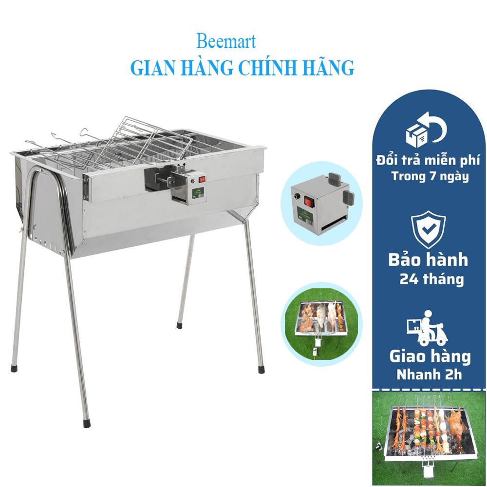 Bếp nướng than hoa không khói BEEMART chất liệu inox 430 có motor tự xoay tiện dụng (tặng kẹp gắp inox)