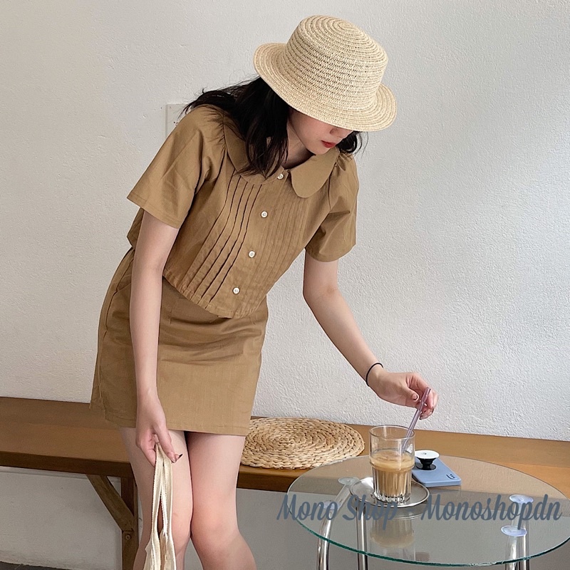 [Mã SKAMFSW175 giảm 10K đơn 50K] SET ÁO SƠ MI croptop chân váy túi, set croptop xếp ly, áo cổ sen(ảnh thật/sẵn)