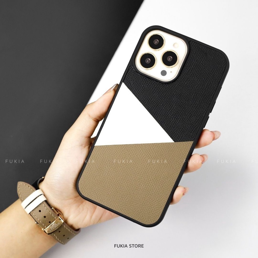 Ốp da thủ công viền đen Epsom Mix Màu 1-6 cho IPhone 14/14Pro/14Promax/13/13Pro/13Promax/12/12Pro/12Promax ODTC140