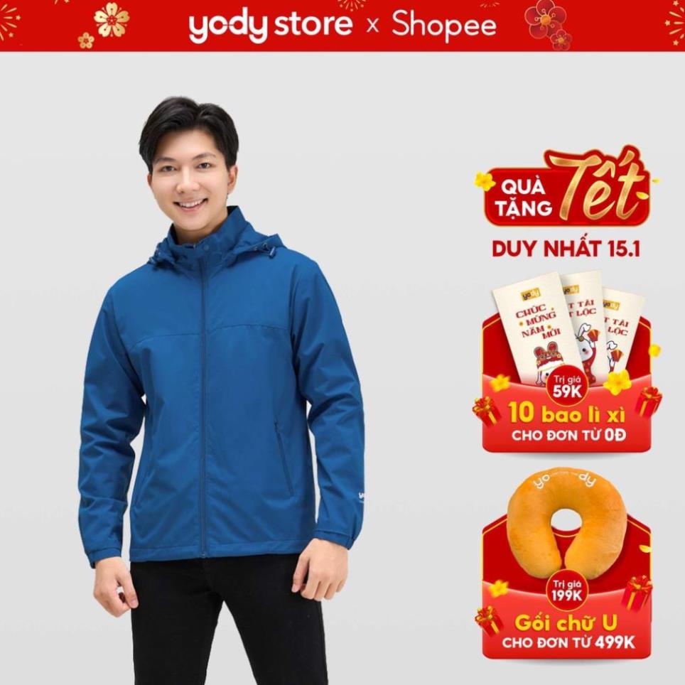Áo gió nam YODY hai lớp thể thao phối lưng áo khoác gió nam có mũ chống gió chống nước AKM4027 ! !