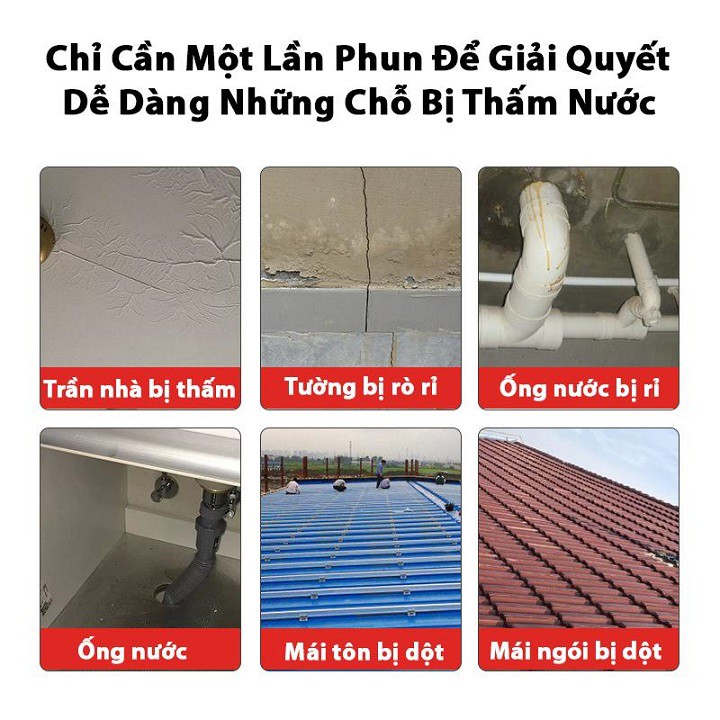 Bình Xịt Chống Thấm tường, Keo chống dột sịt chống thấm nhà, mái tôn, bể nước Loại To 720ML - Màu Trắng