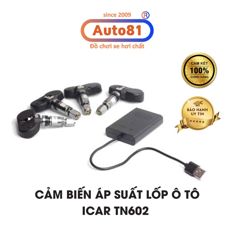 Cảm biến áp suất lốp ô tô, cảm biến áp suất lốp Icar TN602, van trong, tích hợp màn hình Android (BH 12 tháng)