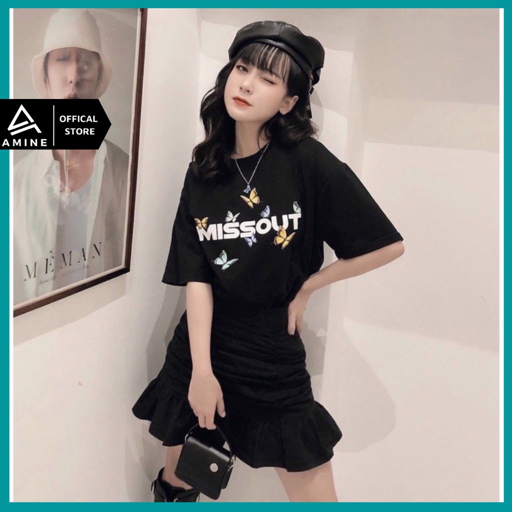 Áo phông nữ, Áo thun tay lỡ nữ Form rộng đen trắng in hình đẹp AT05