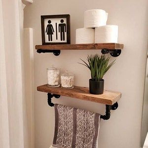 Bộ kệ 2 tầng treo tường gỗ kệ ống nước decor vintage bằng ống sắt độc lạ bền đẹp trang trí sáng tạo