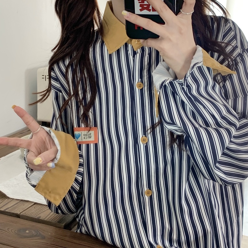 Áo sơ mi SUXI tay dài dáng rộng thiết kế đơn giản cho nữ