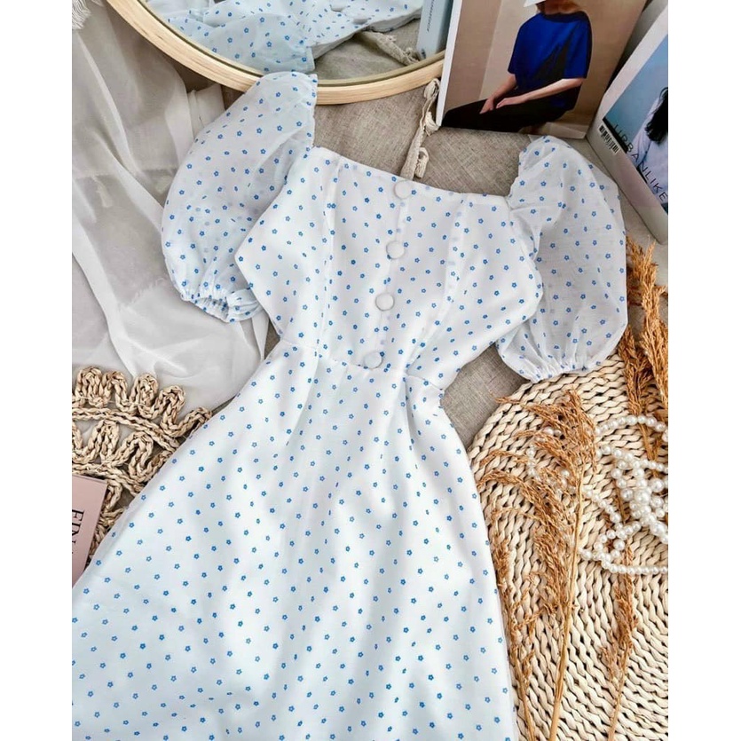 Đầm nữ dễ thương, đầm midi hoa đắp chéo thắt eo bo chun phân eo nên cực kì dễ mặc hàng cao cấp Diểm Shop | BigBuy360 - bigbuy360.vn